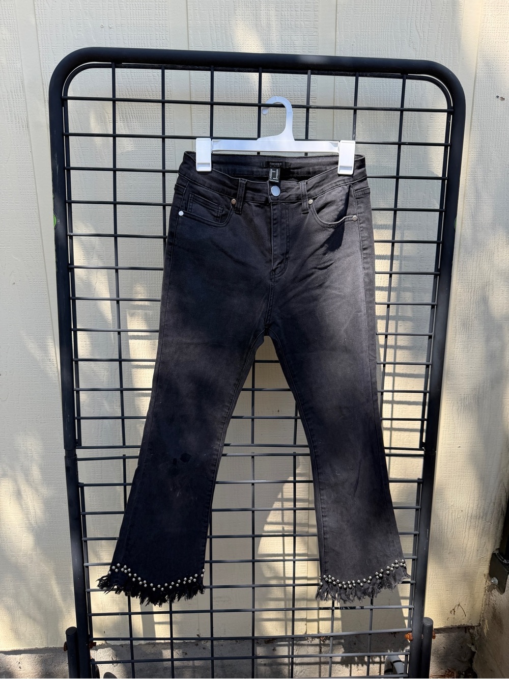 Forever 21 Black Cropped Flare Jeans with Beaded Fringe